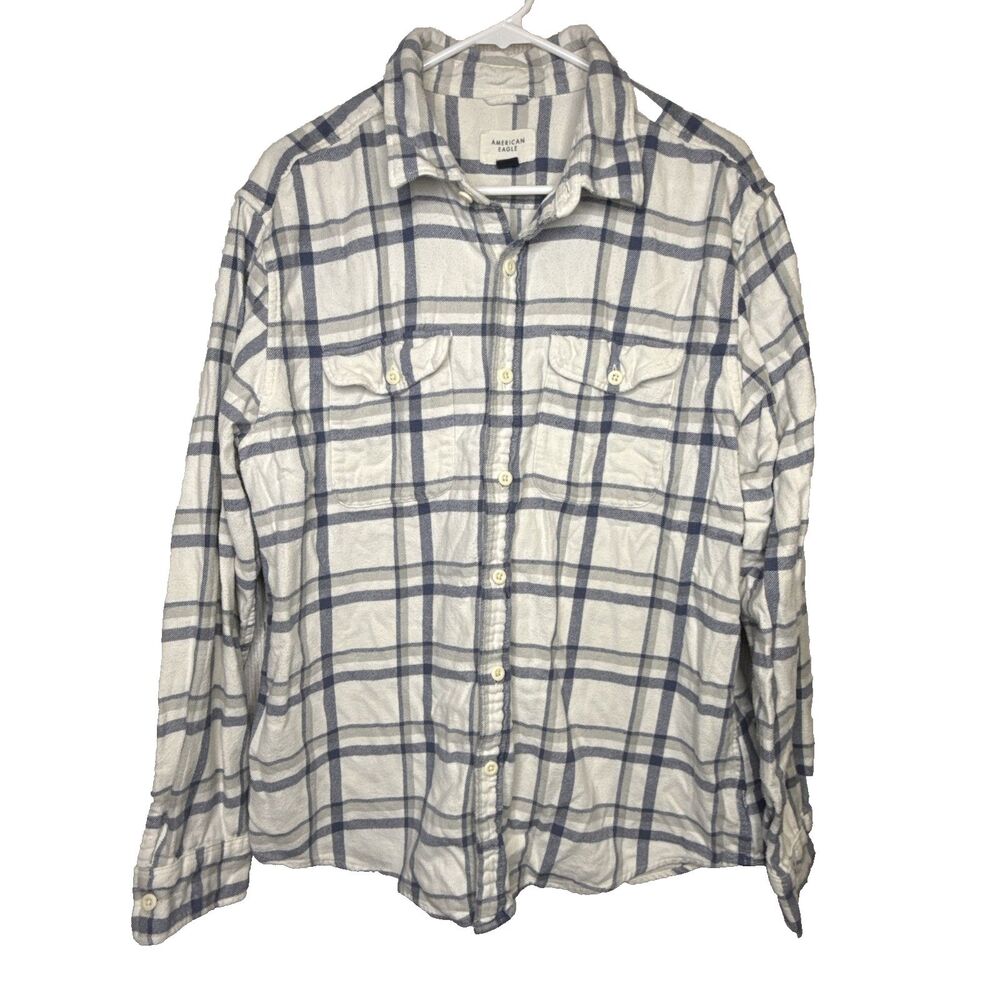 American Eagle Super Soft Flannel Shirt Mens Size L Plaid Button Front Cotton